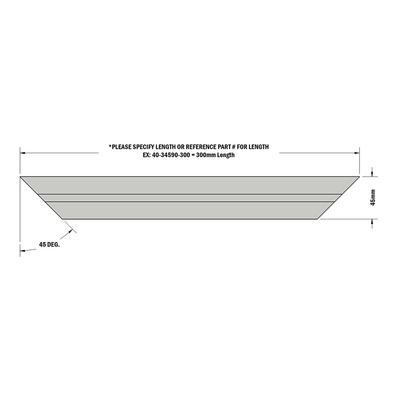 40-34590-1 MODULAR SOLUTIONS ALUMINUM GUSSET<br>45MM X 90MM STRENGTHING ELEMENT CUT AT A 45 DEG ANGLE THAT CREATES STURDIER 90DEG CONNECTIONS 360MM